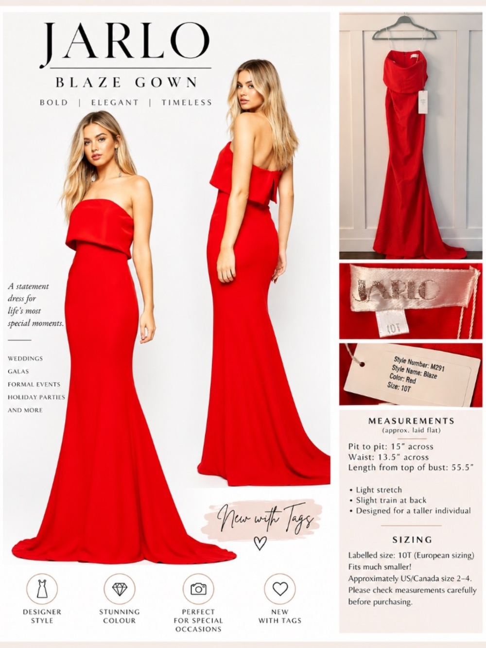 Jarlo βBlazeβ Red Strapless Gown β’ New With Tags